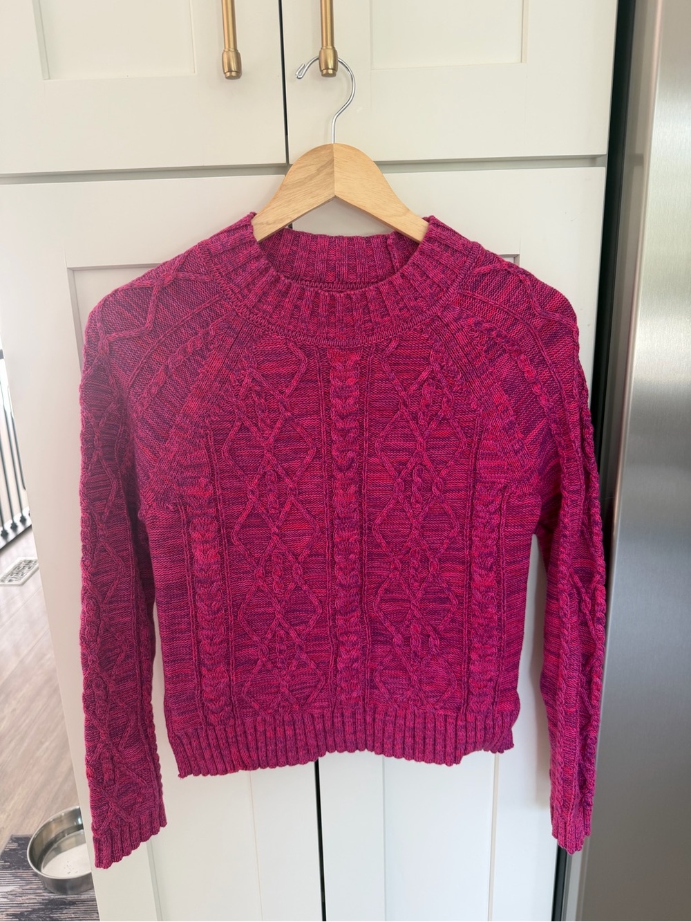 GAP Cable Knit Crewneck Sweater in Deep Fuchsia